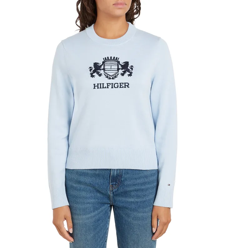 Tommy Hilfiger para mujer. WW0WW43960 Jersey cuello redondo azul (L), Casual, Algodón Orgánico, Sostenible