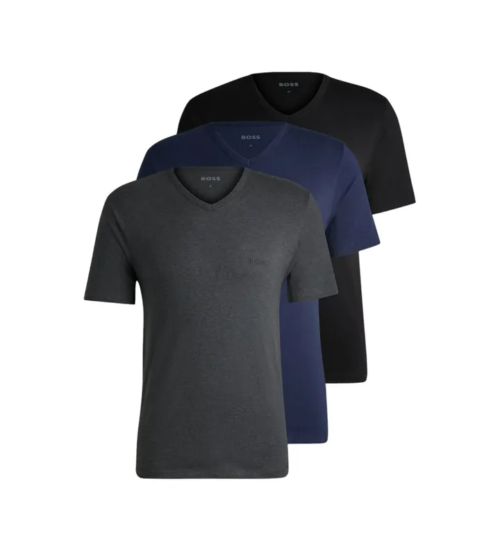 BOSS para hombre. 50475285 Pack 3 Camisetas Classic negro, marino, gris (L), Homewear, Algodón, Manga corta