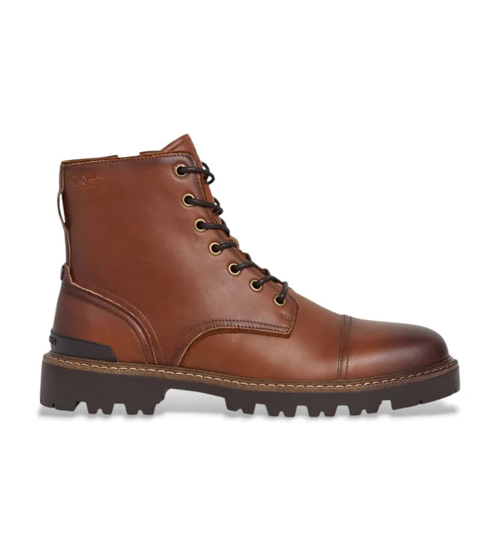 Pepe Jeans para hombre. PMS500002 Botines de Piel Ryan Brit marrón (41), Plano, Cremallera, Casual