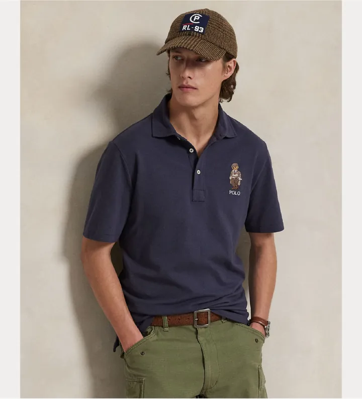 Polo Ralph Lauren para hombre. 710P00083001 Polo de piqué con Polo Bear Custom Slim azul (S), Casual, Algodón, Manga corta