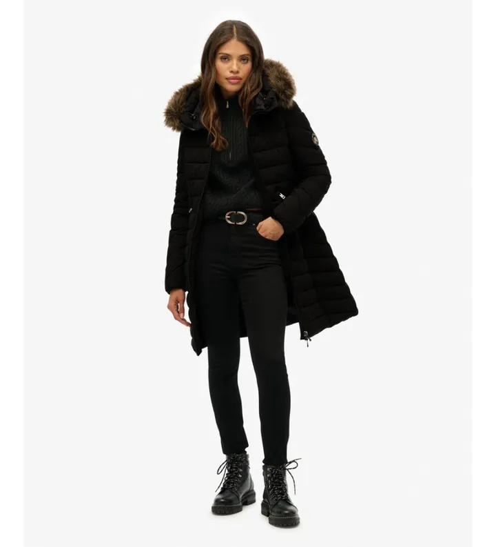 Superdry para mujer. W5011999A Abrigo Fuji Faux negro (M), Casual, Poliéster