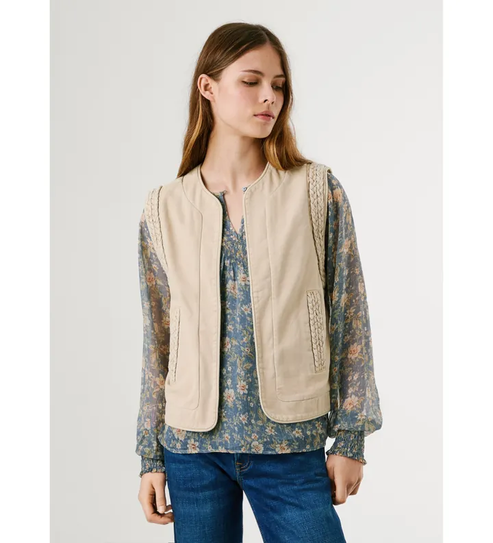Pepe Jeans para mujer. PL4024344 Chaleco Saura beige (L), Casual, Algodón