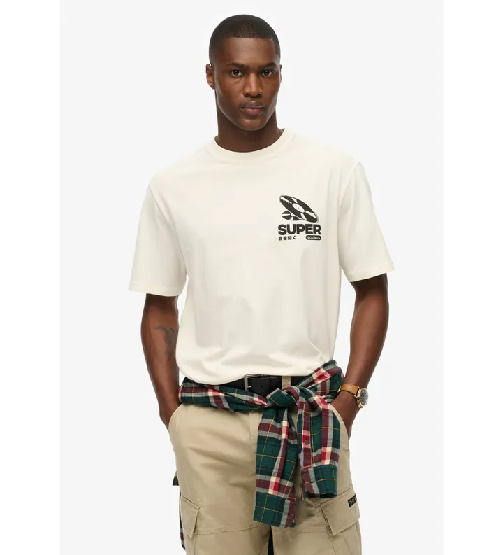 Superdry para hombre. M1012252A Camiseta Record Label Oversized beige (L), Casual, Algodón, Manga corta