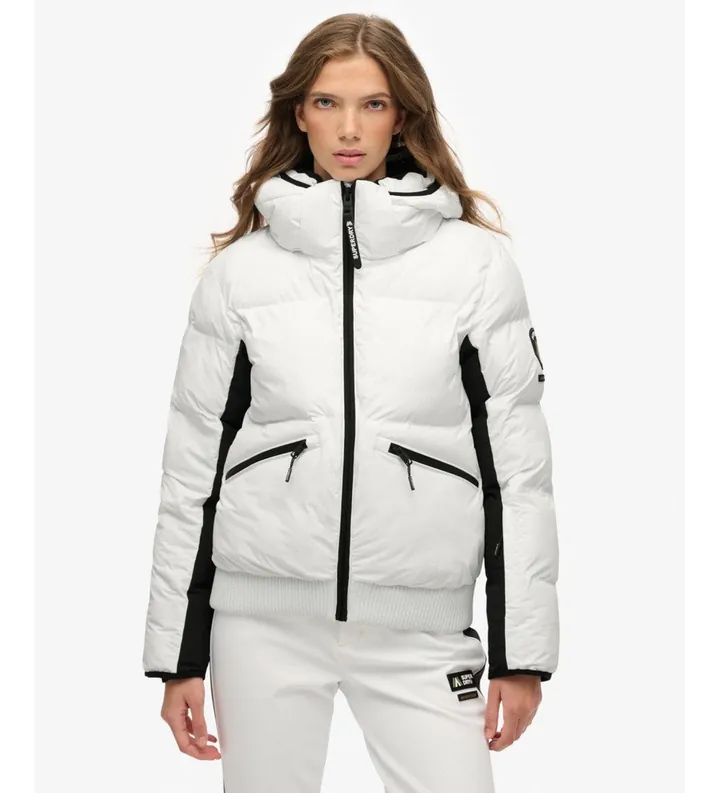 Superdry para mujer. WS110179A Chaqueta Bomber Ski con Capucha blanco (L), Casual, Poliéster