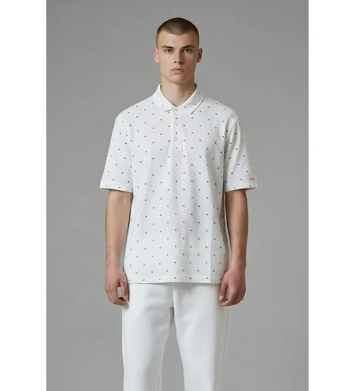 A|X Armani Exchange para hombre. XM000735AF10356F0198 Polo Estampado blanco (L), Casual, Algodón, Manga corta