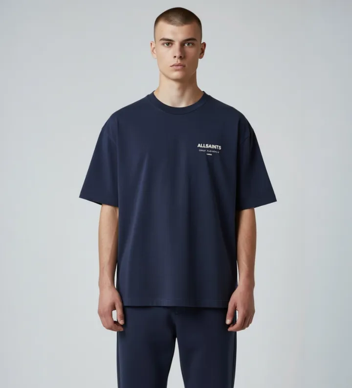 ALL SAINTS para hombre. M071PB Camiseta Underground (M), Casual, Algodón, Manga corta, Marino