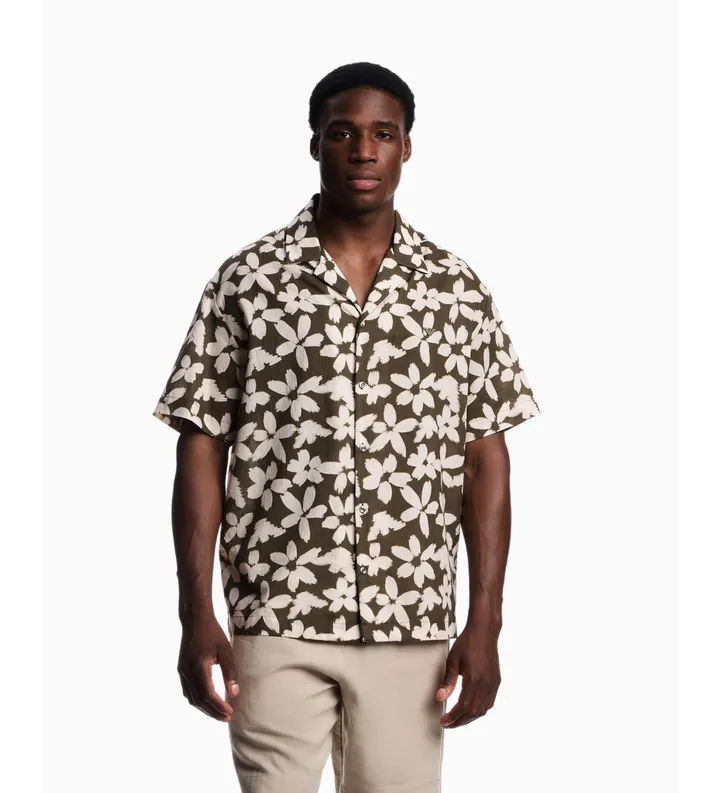 Emporio Armani para hombre. EM000593_AF20443 Camisa Flower verde (L), Casual, Algodón, Manga corta