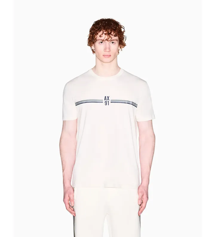 A|X Armani Exchange para hombre. XM002522AF10334U1074 Camiseta Basic blanco crema (L), Beige, Casual, Algodón, Manga corta