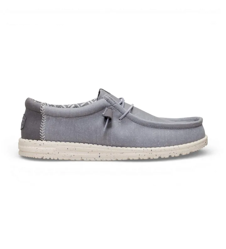 HeyDude para hombre. HD40700 Zapatillas Wally Stretch Canvas gris (41), Tela, Plano, Cordones, Casual