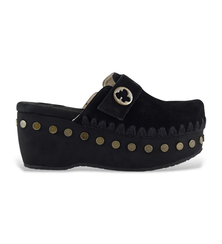 Mou para mujer. MU.SW611001A Zuecos de ante Clog plain negro (37), 3 a 5cm, Ninguno, Casual