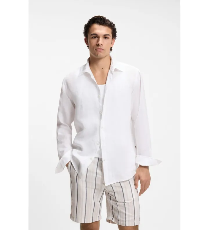 BOSS para hombre. 50567579 Camisa Relegant 6 blanco (5XL), Casual, Lino, Clásico, Manga larga