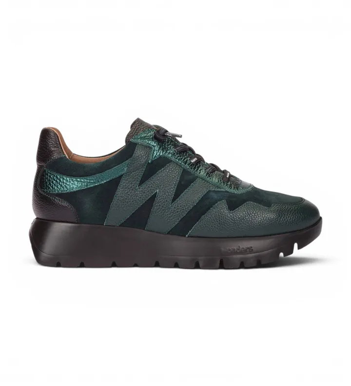 Wonders para mujer. A-24110 Zapatillas de Piel Odisei verde (36), Plano, 1 a 3cm, Cordones, Casual
