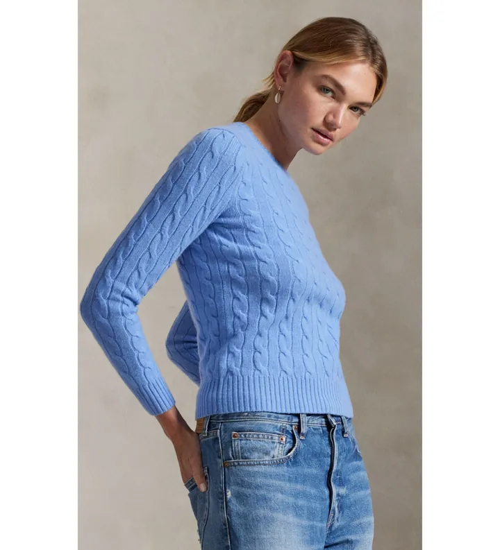 Polo Ralph Lauren para mujer. 211971865004 Jersey de lana y cachemira azul (L), Casual, Manga larga
