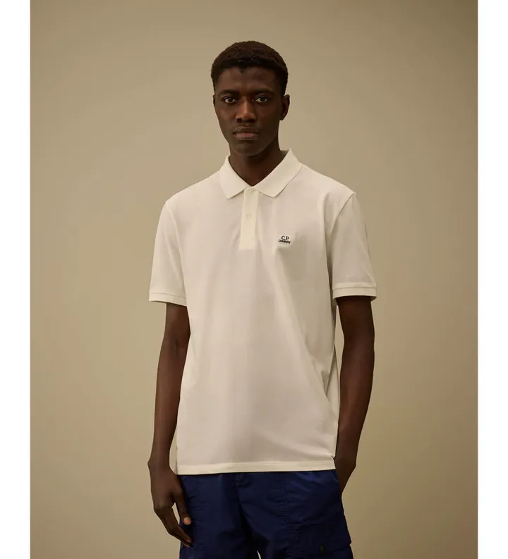 C.P. Company para hombre. RCCMPL721A005263W Polo Stretch Piquet Logo blanco roto (M), Casual, Algodón, Manga corta