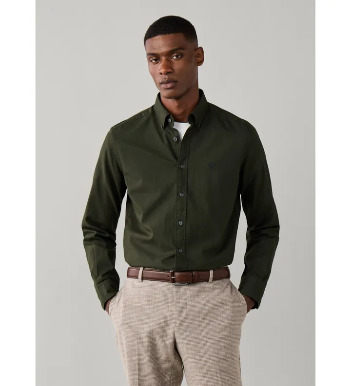 Hackett London para hombre. HM3010835 Camisa Essential Dyed verde (L), Casual, Algodón, Manga larga