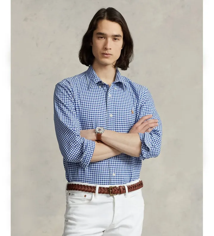 Polo Ralph Lauren para hombre. 710792041005 Camisa Oxford Custom Fit azul (L), Casual, Fiesta, Algodón, Manga larga