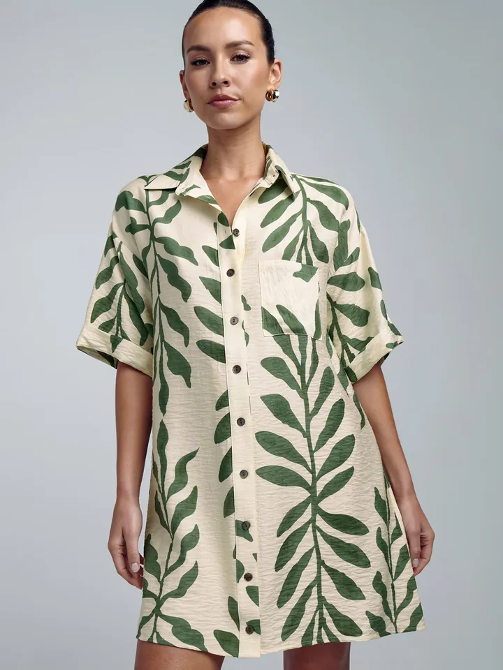 St MRLO Vestido camisero 'Nessa' marfil / verde oscuro