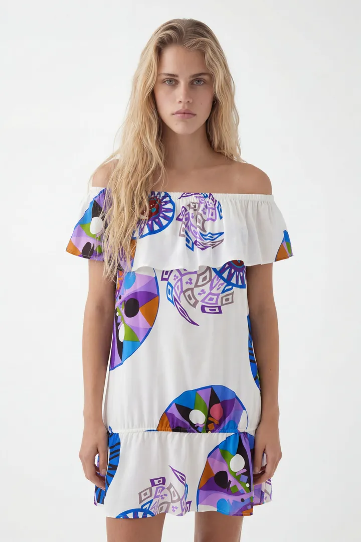 Desigual, Vestido corto volante M. Christian Lacroix, Viscosa, Blanco, L