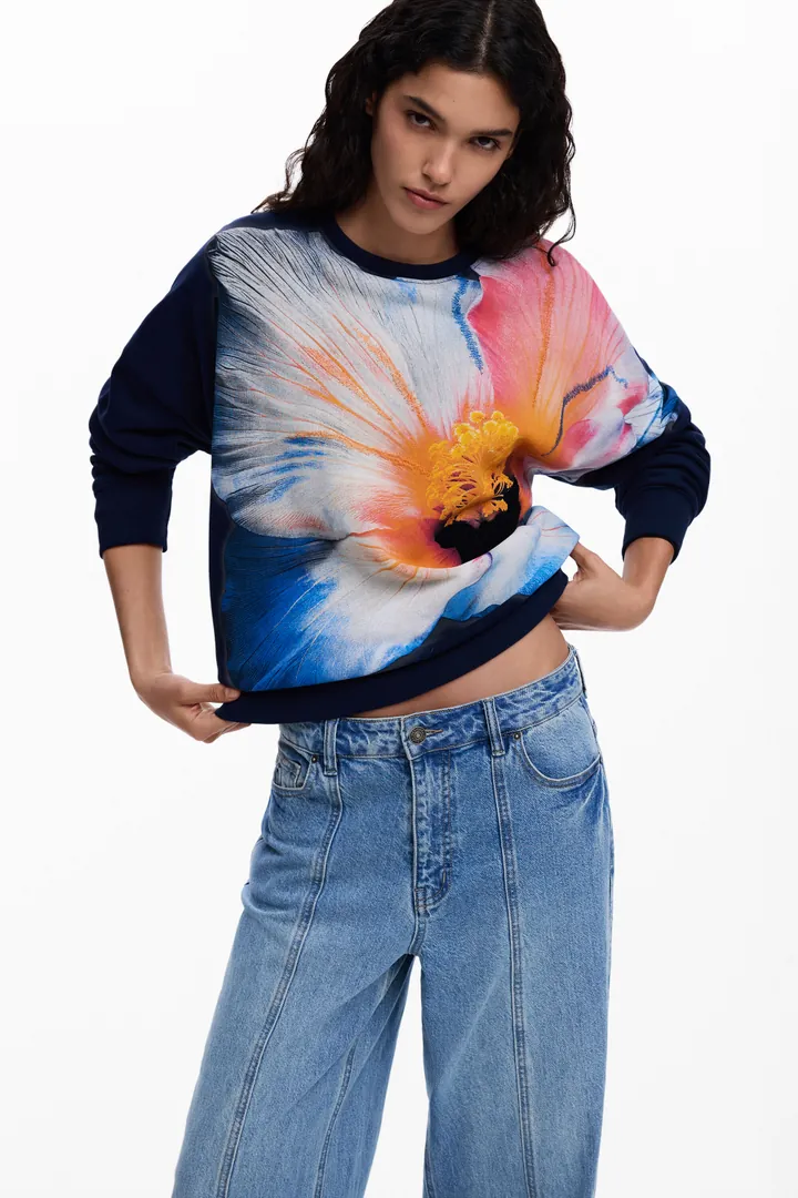 Desigual, Sudadera gran flor, Mujer, Algodon, Rojo, S