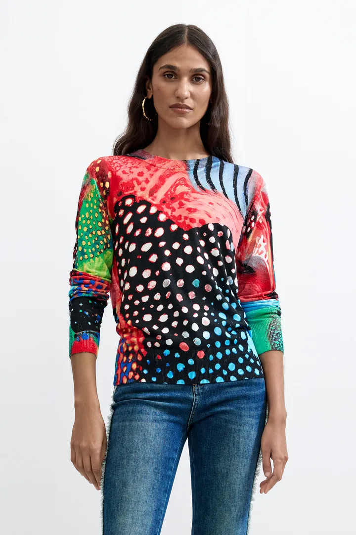 Desigual, Jersey Estampado Colores, Mujer, Negro, L