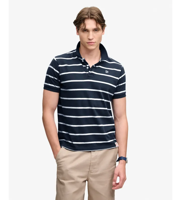 Superdry para hombre. M1110464A Polo Vintage Stripe marino (L), Casual, Algodón, Manga corta