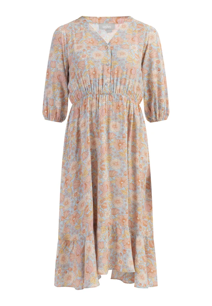 Usha Vestido crema / azul claro / amarillo pastel / rosa pastel