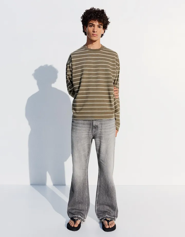 Bershka Jeans Straight Flare Hombre 32 Gris