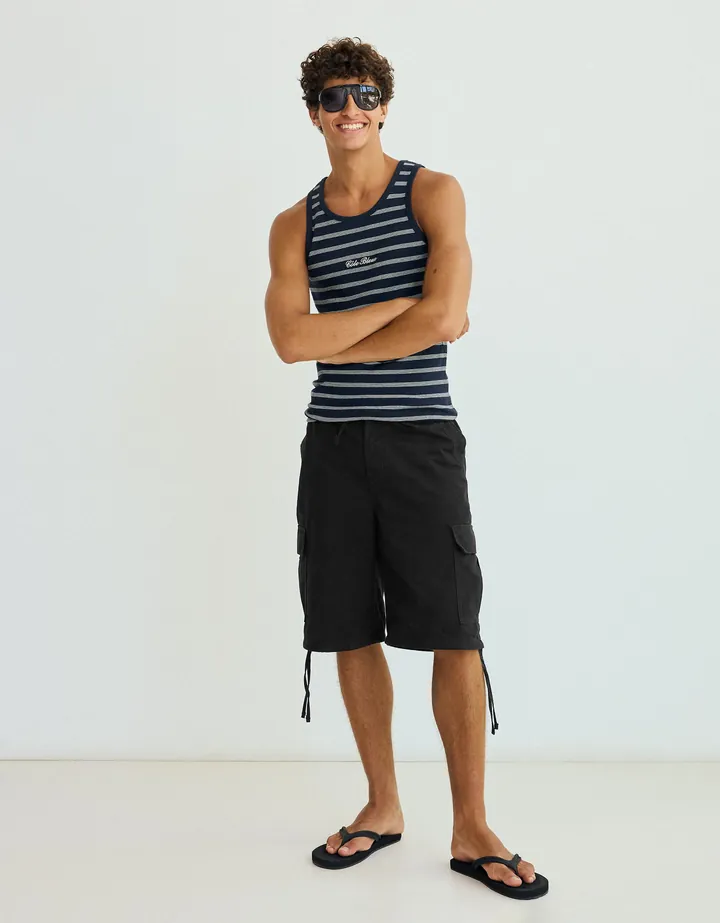 Bershka Bermuda Wide Cargo Hombre L Negro