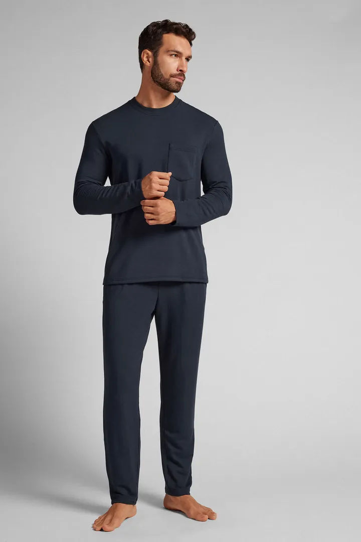 Intimissimi Pijama Largo Felpa Modal Hombre Azul Tamaño L