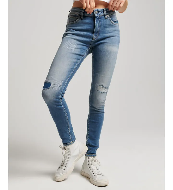 Superdry para mujer. W7010798A Vaqueros ajustados de talle medio de algodón orgánico Vintage azul (26/30), Casual, Denim, Sostenible