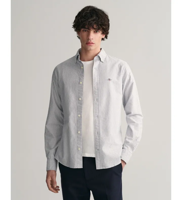 Gant para hombre. 3000232 Camisa Oxford Slim Fit de rayas finas azul (3XL), Casual, Algodón, Manga larga
