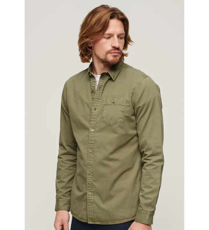 Superdry para hombre. M4010680A Camisa Merchant Store verde (M), Casual, Algodón, Clásico, Manga larga