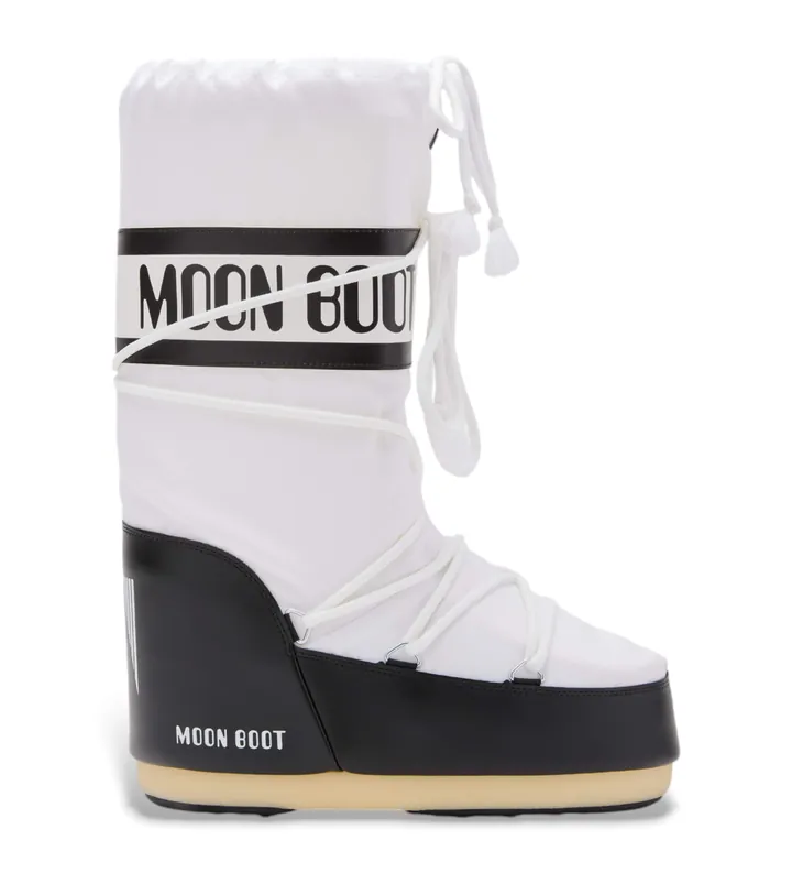 Moon Boot para mujer. 80D1400440 Botas Icon Nylon negro, blanco (27/30), Plano, Ninguno, Casual, Nieve