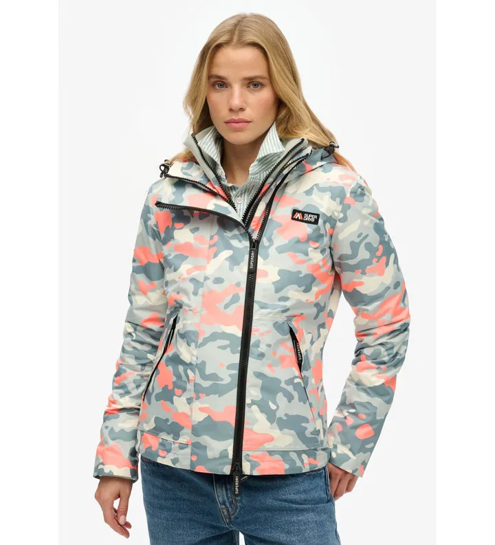 Superdry para mujer. W5011850A Chaqueta cortavientos con capucha Mountain gris (L), Casual, Poliéster Reciclado, Sostenible