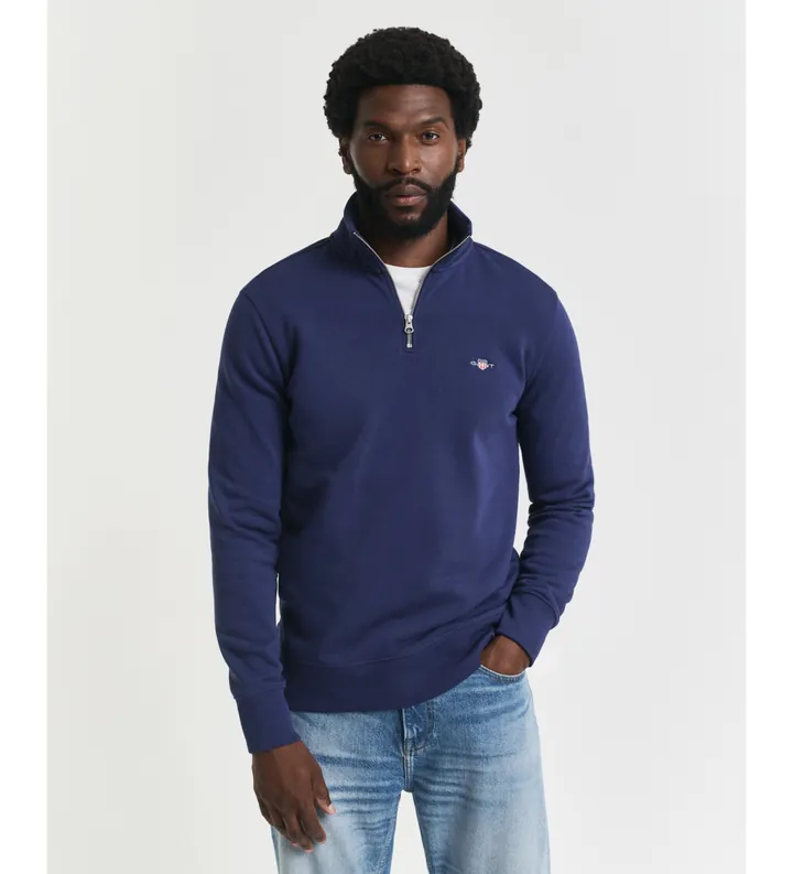 Gant para hombre. 2008005 Sudadera Shield con media cremallera azul (3XL), Casual, Algodón