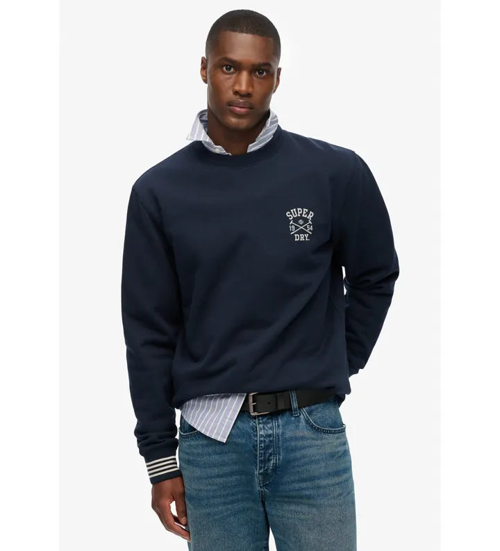 Superdry para hombre. M2014281A Sudadera Athletic Club Crew marino (L), Casual, Algodón