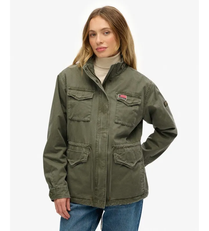 Superdry para mujer. W5011997A Chaqueta Military Borg verde (L), Casual, Algodón