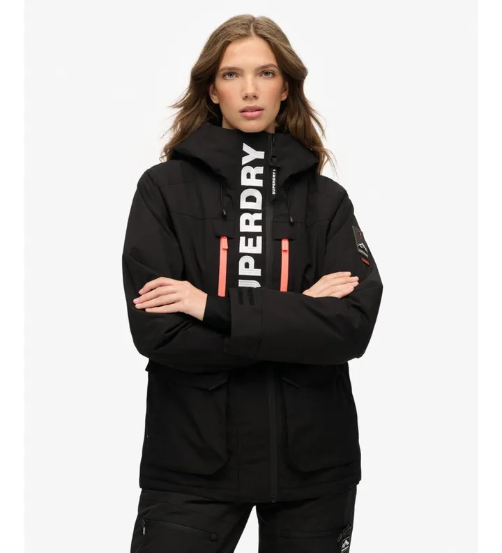 Superdry para mujer. WS110181A Chaqueta Ultimate Freestyle Ski negro (L), Casual, Deportivo, Poliéster, Nieve