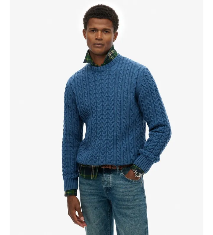 Superdry para hombre. M6110697A Jersey Jacob Cable azul (L), Casual, Acrílico
