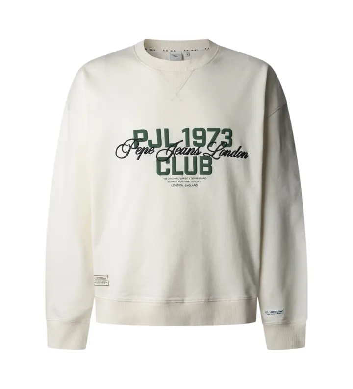 Pepe Jeans para hombre. PM582847 Sudadera Talbot Crew blanco (M), Casual, Algodón, Manga larga, Sostenible