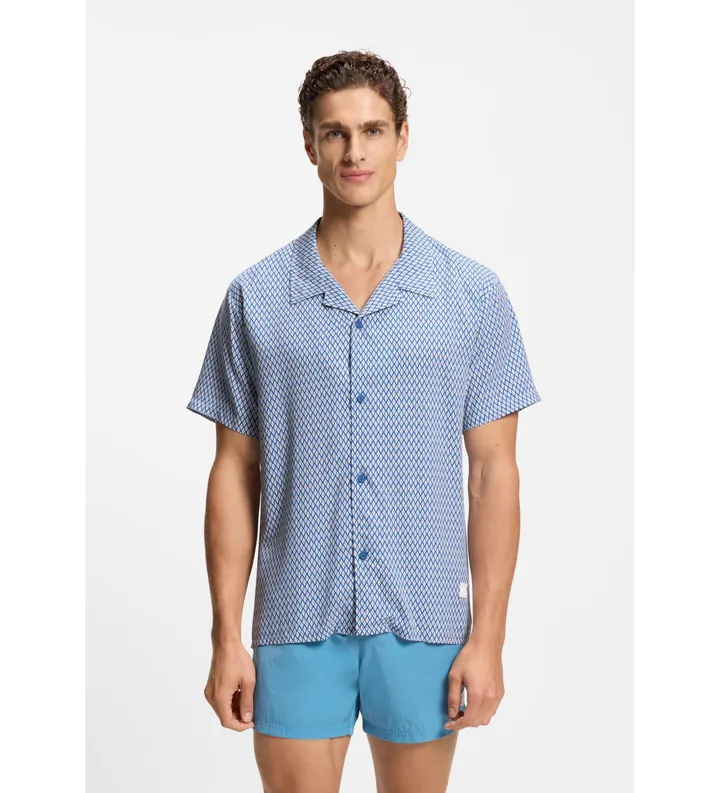 BOSS para hombre. 50535793 Camisa Beach azul (L), Casual, Viscosa, Manga corta