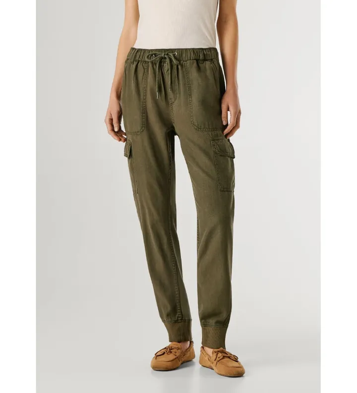 Pepe Jeans para mujer. PL2100040 Pantalón Jogger Mid Waist Slim verde (24), Casual, Algodón