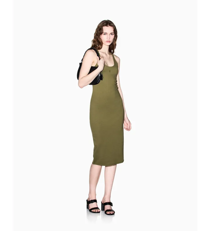 A|X Armani Exchange para mujer. XW000820AF13729U7043 Vestido Entallado verde (L), Casual, Viscosa, Sin mangas / Tirantes