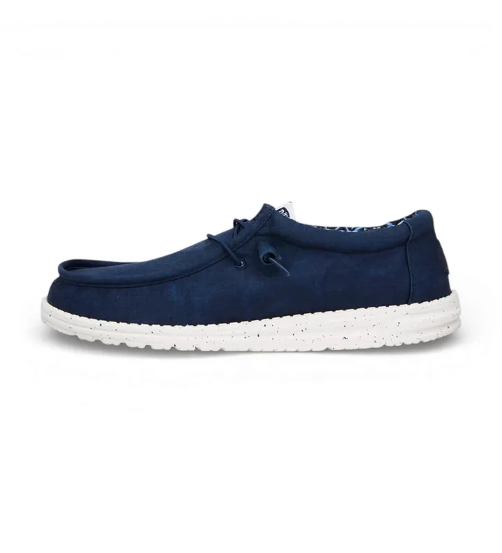 HeyDude para hombre. HD40700 Zapatillas Wally Stretch Canvas marino (41), Tela, Plano, Cordones, Casual