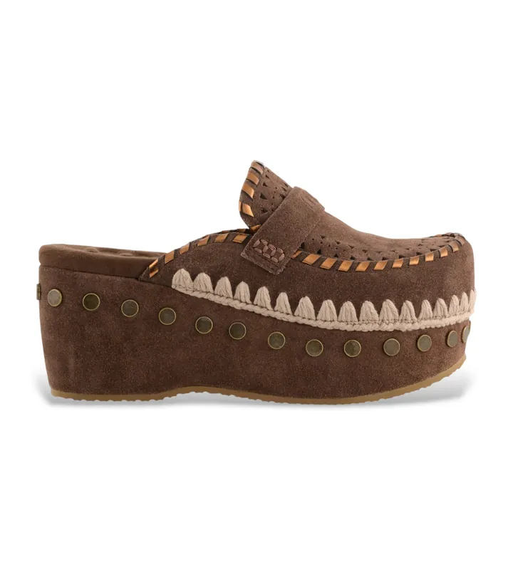 Mou para mujer. MU.SW611004A Zuecos de piel Clog overstitching marrón (36), 3 a 5cm, Ante, Ninguno, Casual