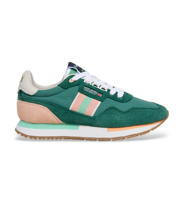 Pepe Jeans para mujer. PLS400020 Zapatillas de Piel Aiden Tape verde (39), Plano, Cordones, Casual