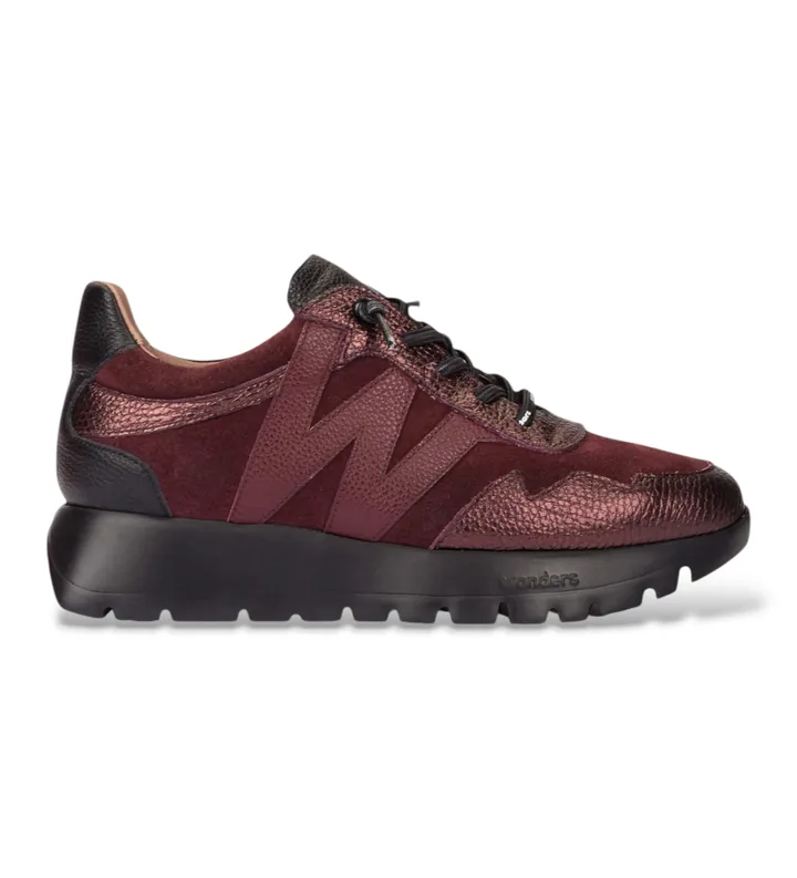 Wonders para mujer. A-24110 Zapatillas de Piel Odisei granate (36), Plano, 1 a 3cm, Cordones, Casual, Burdeos