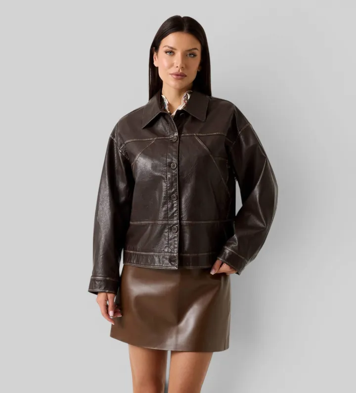 Guess para mujer. W6YL12W2882 Chaqueta Denise Tokyo Marrón (M), Casual, Poliuretano