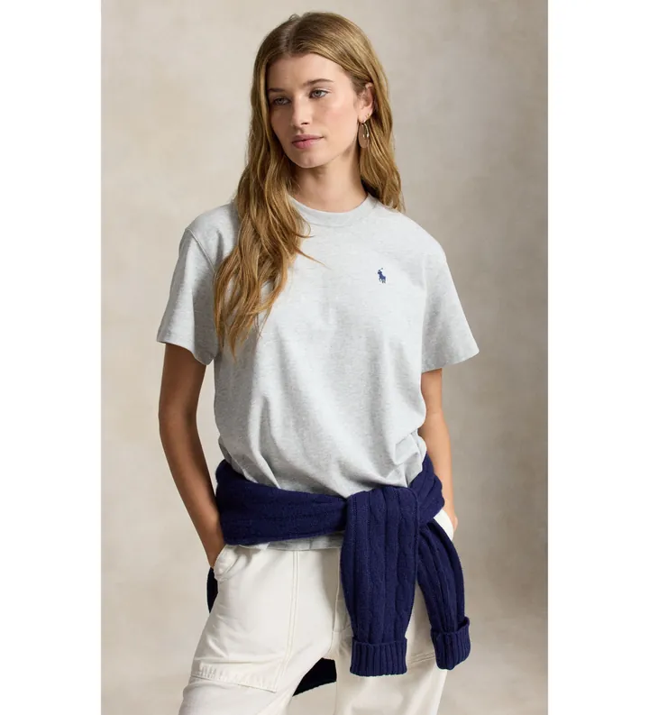 Polo Ralph Lauren para mujer. 211B17798001 Camiseta de punto de algodón gris (L), Casual, Manga corta