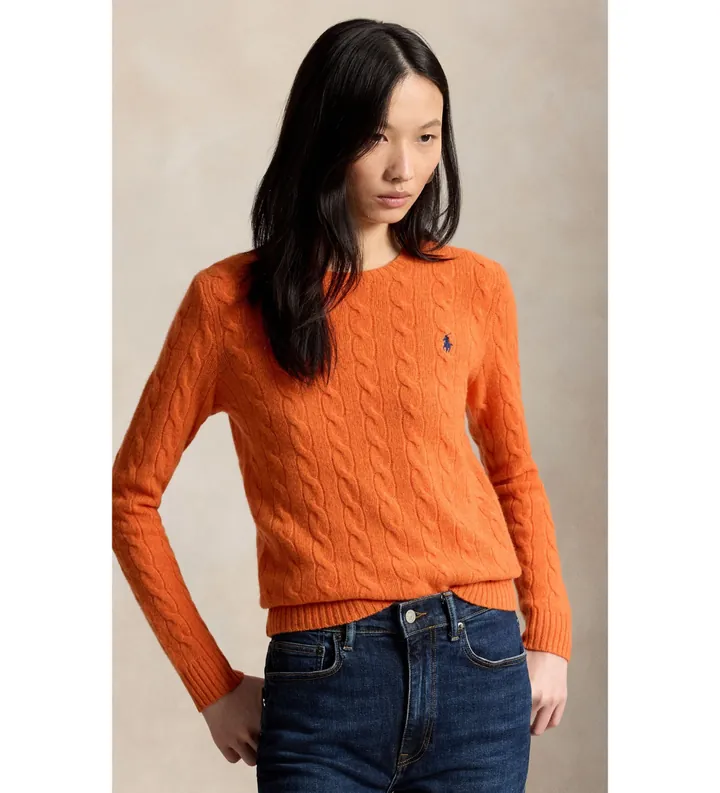 Polo Ralph Lauren para mujer. 211971865504 Jersey de lana y cachemira naranja (L), Casual, Manga larga